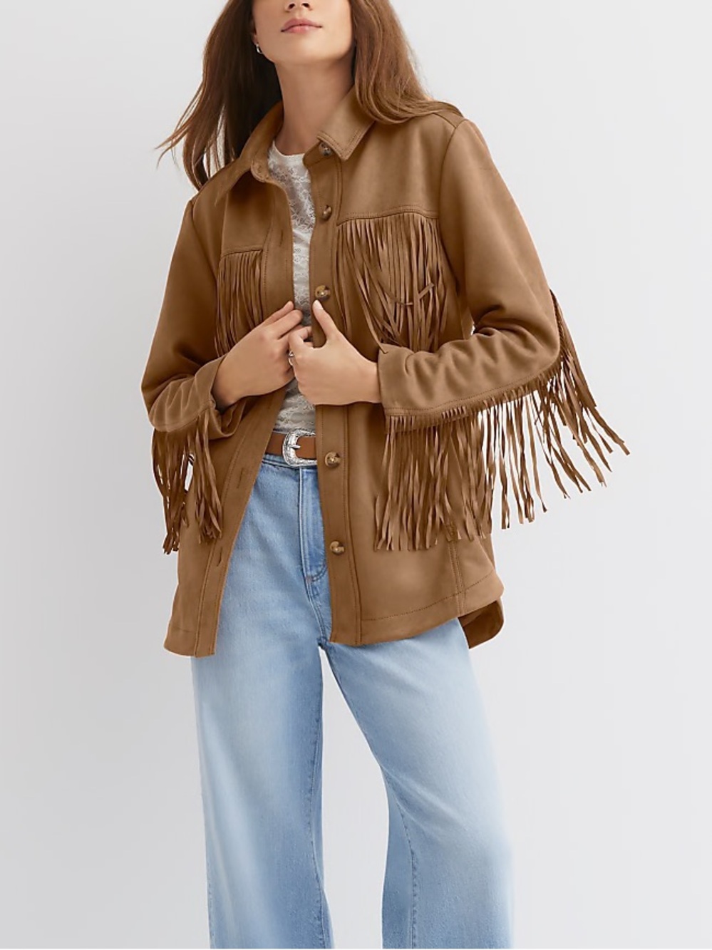 LOFT Fringe Faux Suede Shirt Jacket